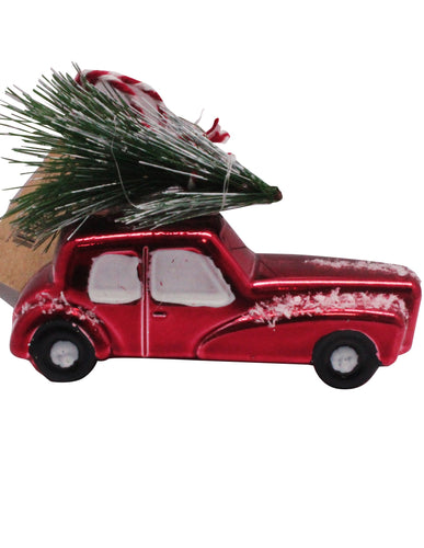 Adorno colgante navideño carro rojo 3,5x6x9 pvc