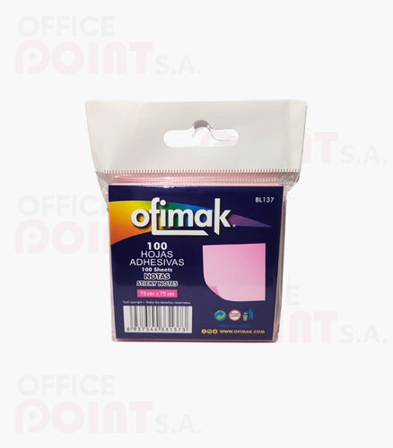 Notas autoadhesivas Ofimak rosado 75x75 mm ref bl137