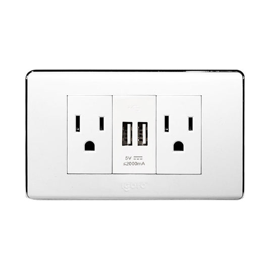 Tomacorriente doble y 2 puertos USB Igoto color blanco ref a60-105/2u