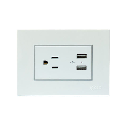 Tomacorriente sencillo y puertos USB Igoto color blanco ref z105u-w