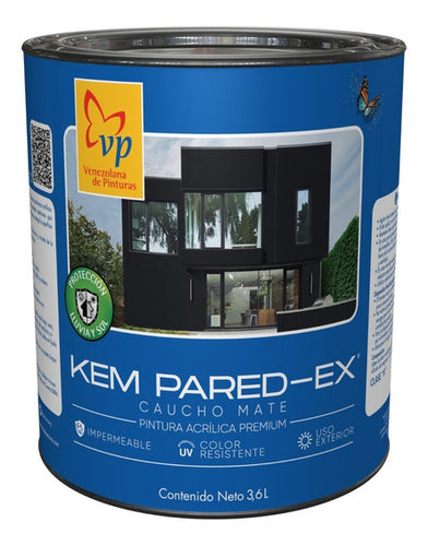 Pintura caucho mate Kem pared-ex Vp color blanco perla galón ref 10376701