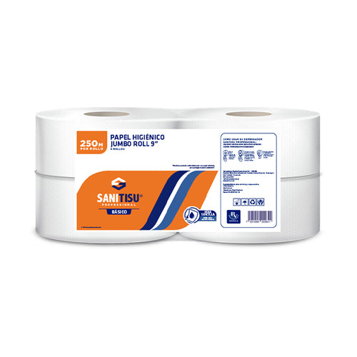 Papel sanitario 9” Tisu jumbo 4 rollos