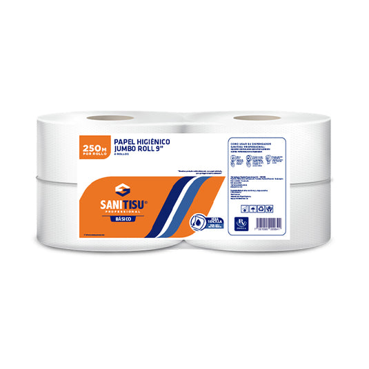 Papel sanitario 9” Tisu jumbo 4 rollos