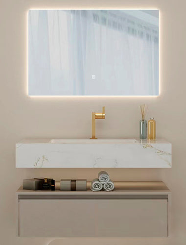 Set mueble de baño con espejo led 75x70 y Grifería lavamanos 80x52x25 ref 333-80