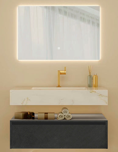 Set mueble de baño con espejo led 85x70 y Grifería para lavamanos 90x52x25 ref 344-90