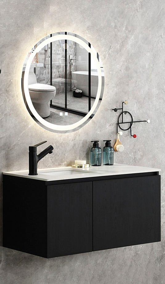 Set mueble baño con espejo redondo Led 70x70 y Grifería lavamanos 80x45x48 ref 367