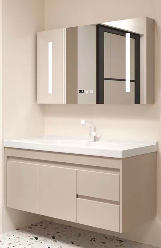 Set mueble baño con espejo led 95x70x14 y Grifería lavamanos 100x47x50 ref 336